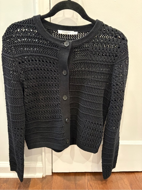 MM Lafleur Sweaters - MM LaFleur Zosia Cardigan Sweater Black Crochet Pointelle Knit Cotton Small